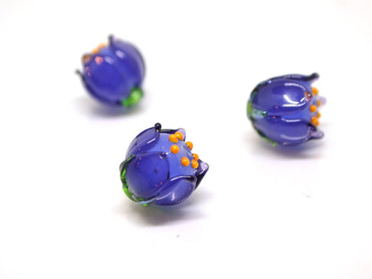 Purple bell flower beads, Lampwork bell beads, Purple flower beads, Artisan lampwork, handmade flower beads, 13mm beads, Floral lampwork