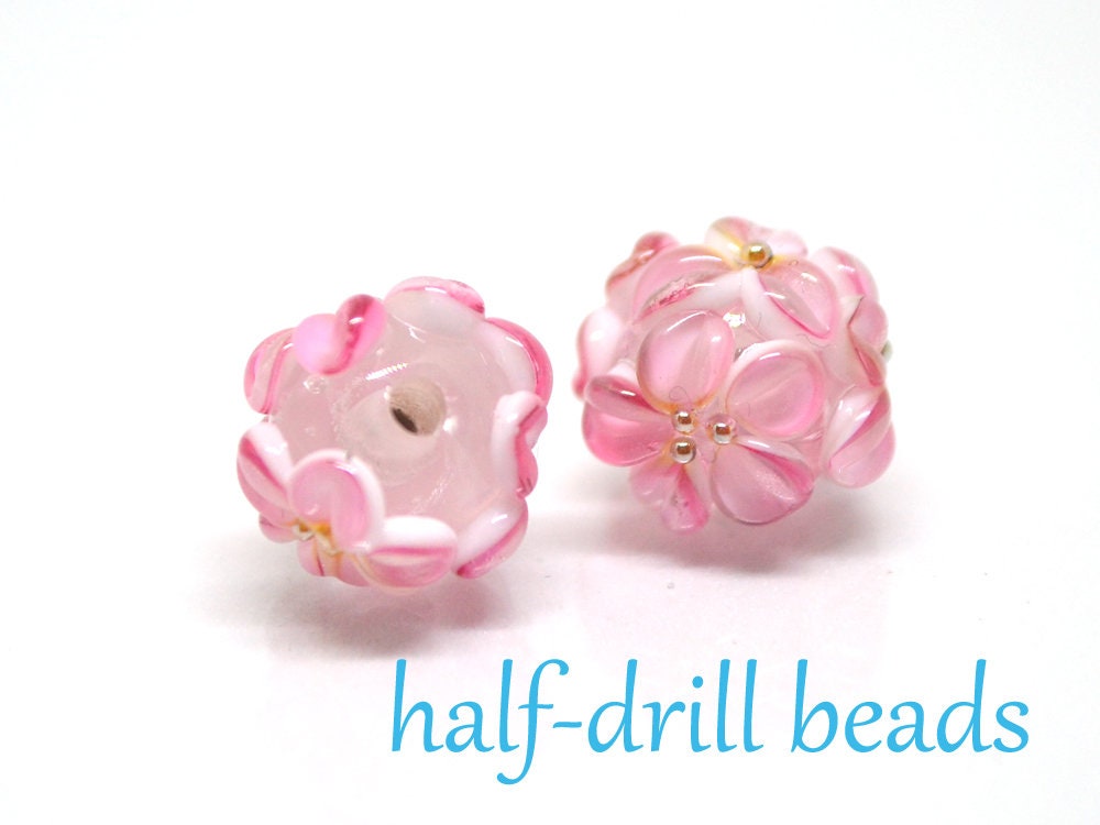pink flower beads earring half-drilled beads floral set of beads for stud earring jewelry making set handmade jewelry glass floral pendant