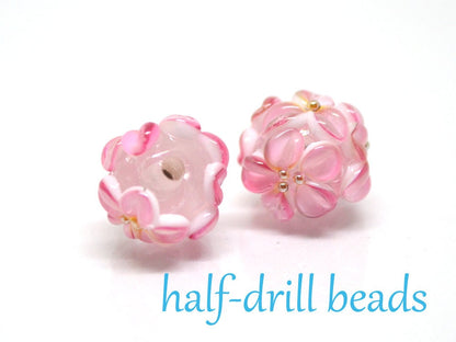 pink flower beads earring half-drilled beads floral set of beads for stud earring jewelry making set handmade jewelry glass floral pendant