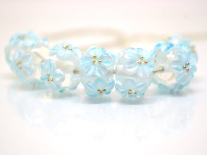 blue flower beads with flower bracelet wedding bridal bracelet making jewelry lampwork handmade artisan lampwork top quality beads tender