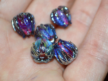 Ruby red silver flower beads, 10mm flower beads, Lampwork flower bead, Glass beads, Floral lampwork, Artisan lampwork, Handmade beads