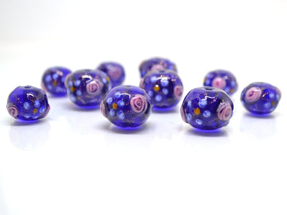Cobalt Venetian Glass beads, Ethnic glass beads, Vintage bead jewelry, Glass murano beads, Dark blue beads, Beads for eariings,Lampwork bead