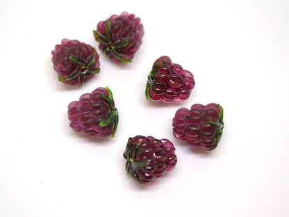 Dark fuchsia lampwork raspberry, Frost glass berry, Glass raspberries, Berry fruit beads, Pink Lampwork berries