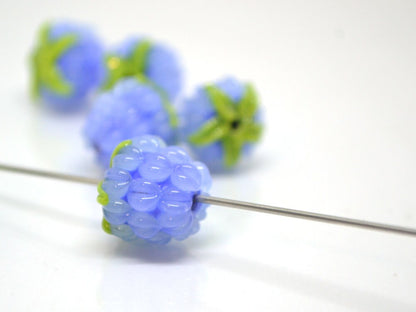 Periwinkle blue lampwork raspberry, Glass berries, Lampwork berry beads, Berry fruit beads, Glass Raspberry, Forrest berry beads