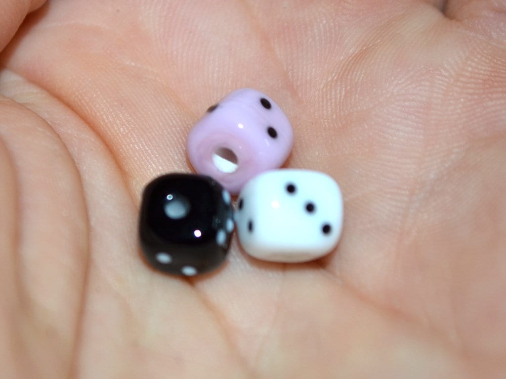 Glass dice beads, Handmade lampwork beads, 8mm glass cube beads, Funky dice glass beads, white glass dice, black dice, pink dice,opaque dice
