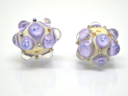 Purple Beige Lampwork bead, Ivory glass beads, Lilac lampwork beads, Focal beads, Artisan lampwork, Beads for bracelets, Rondelle beads