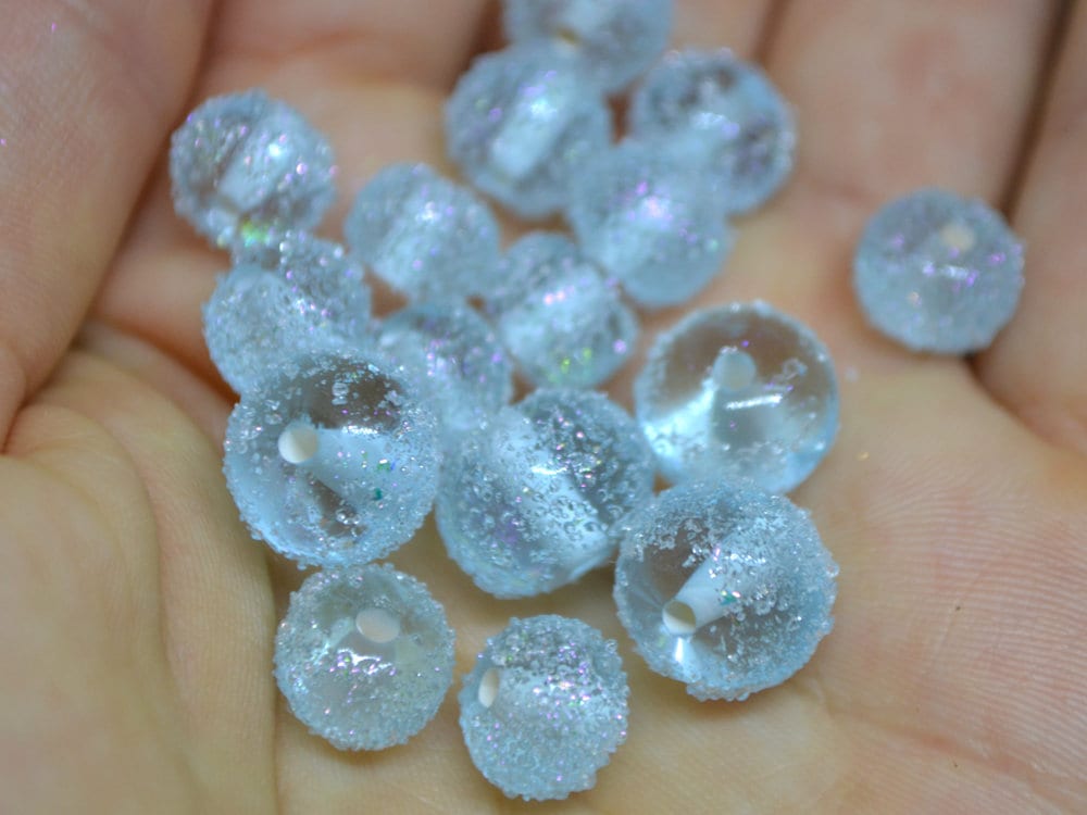 Blue frosted beads, Sugar Glitter bead, Winter glass beads, Sugar lampwork beads, Artisan lampwork, Stardust glass beads, Christmas beads