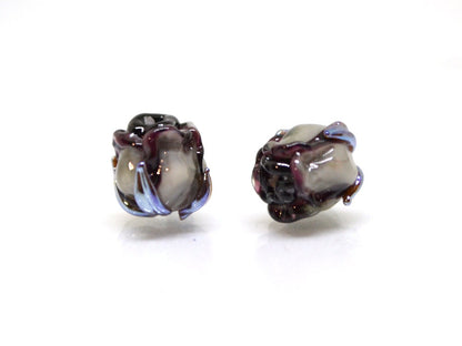 Gray Black 8mm rosebud beads, Black silver Rose glass beads, Floral lampwork, Dark glass beads, Art Lampwork, Jewellery beads