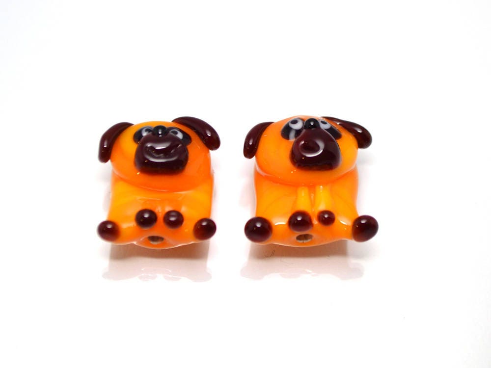 tiny glass dog pendant charm tiny dog earrings jewelry making dog kid jewelry artisan lampwork dog pug gift orange dog charm year of the dog