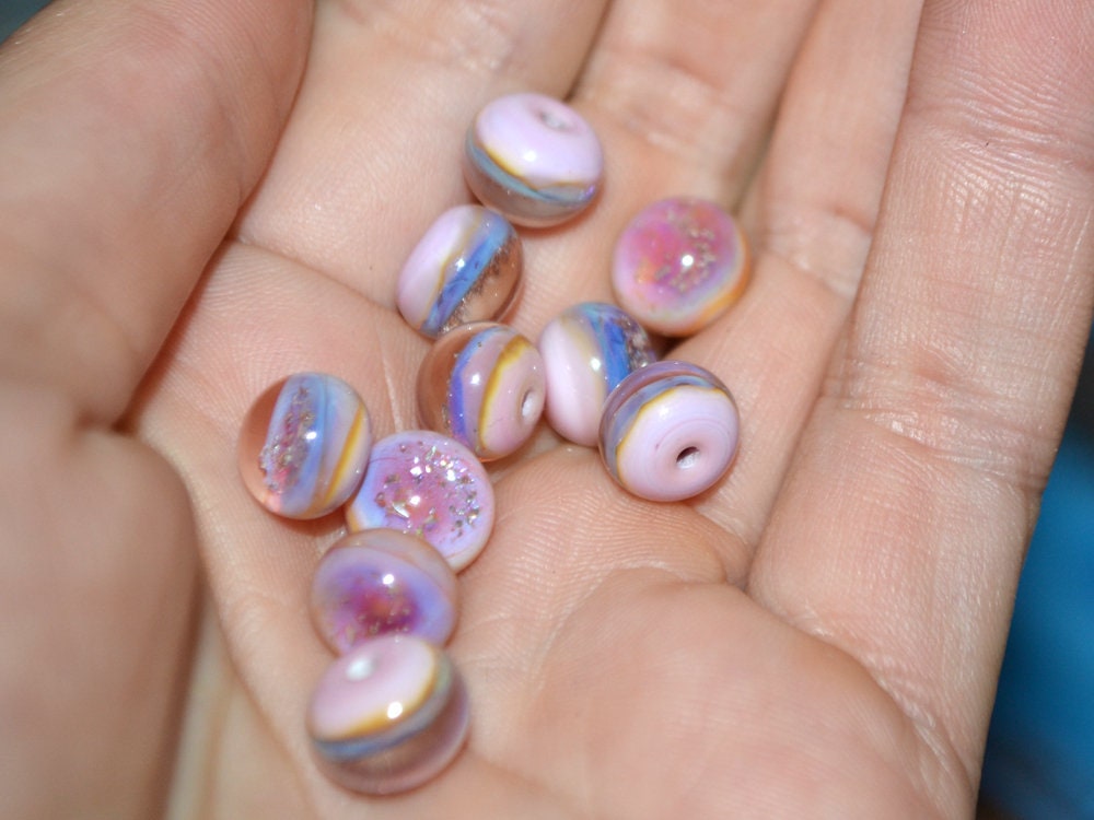 Pale pink glass universe beads, Handmade Space lampwork, Galaxy beads, Half-drilled beads, Galaxy jewelry, Artisan lampwork, Made for Order