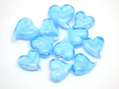 Blue heart beads, Sparkle Lampwork heart, Sky blue glass beads, Glass heart shape bead, Heart charm beads, Half-drilled beads, Handmade