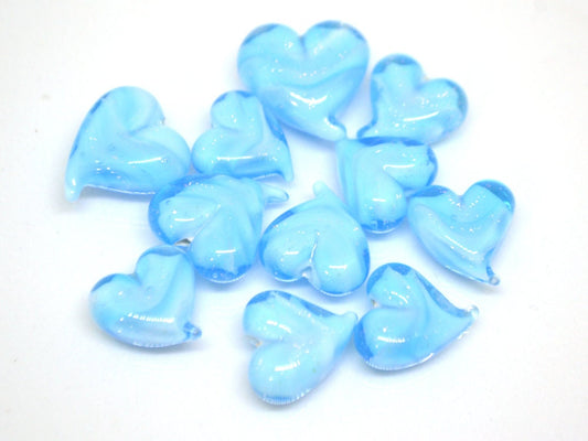 Blue heart beads, Sparkle Lampwork heart, Sky blue glass beads, Glass heart shape bead, Heart charm beads, Half-drilled beads, Handmade