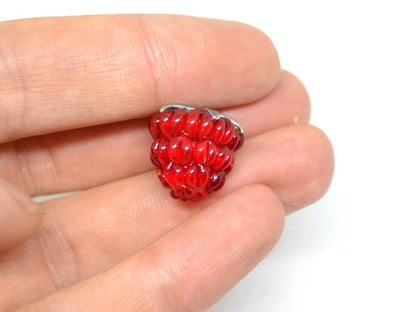 Red silver lampwork raspberry, Red glass berries, Gloss Lampwork beads, Berry glass beads, Lampwork Raspberries, Summer jewelry