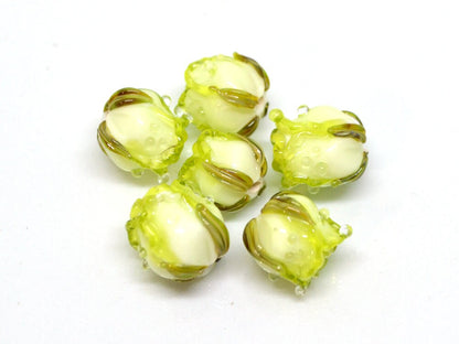 Green yellow rose bud beads, Lampwork rose beads, Salad green beads, Verdant Artisan lampwork, Floral Lampwork,Glass flower jewelry,Handmade