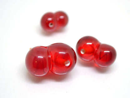 Red heart charm beads, Lampwork heart, Red glass beads, Glass heart shape bead, Murano style bead, Half-drilled beads, Artisan lampwork
