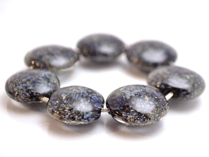 space glass beads jewelry making set beads lampwork handmade artisan lampwork lentils blue black glass beads stardust necklace beads set