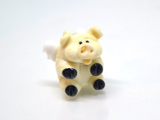 Glass flying pig beads, Lampwork pig beads with wings, Beige pig beads, Valentine's Day, Cute piggy beads