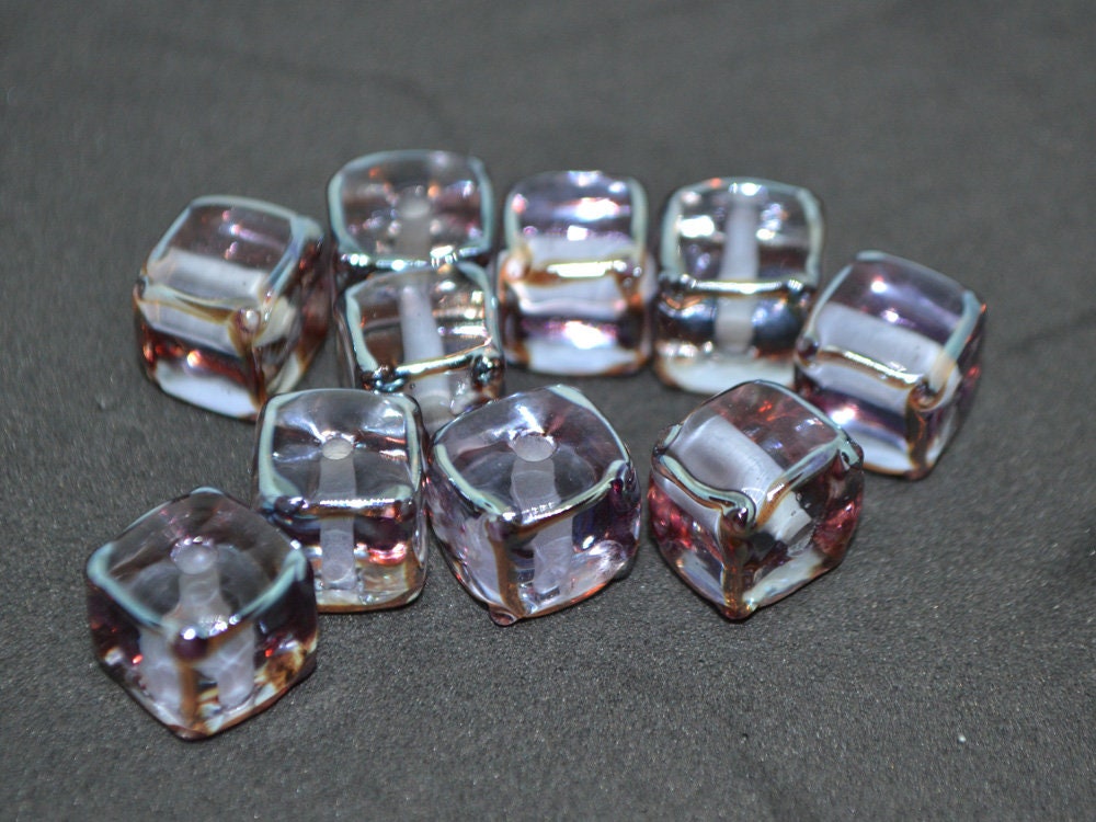 Gray lavender square beads, Dusty Purple cube beads, 12mm square beads, Gray cube beads, Dimond gray spacer beads, Gray lampwork,Murano bead