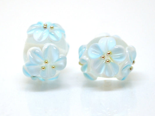 blue flower beads with flower bracelet wedding bridal bracelet making jewelry lampwork handmade artisan lampwork top quality beads tender