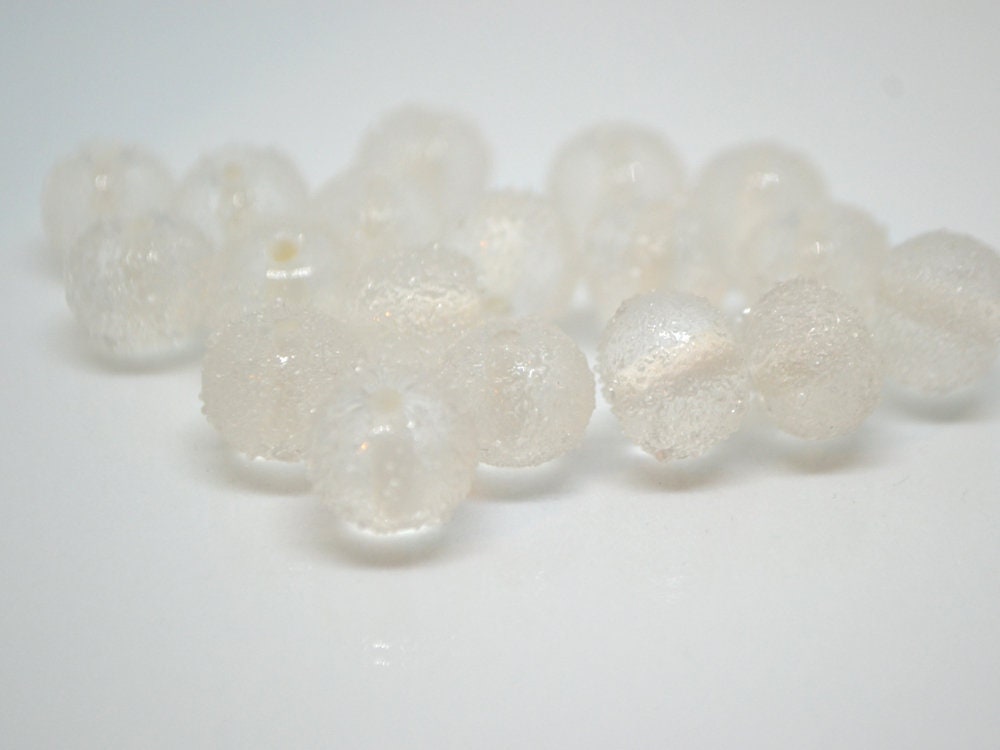 White frosted glass beads, Freeze glass beads, Icy lampwork beads, Rondelle glass beads, Sugar glass beads