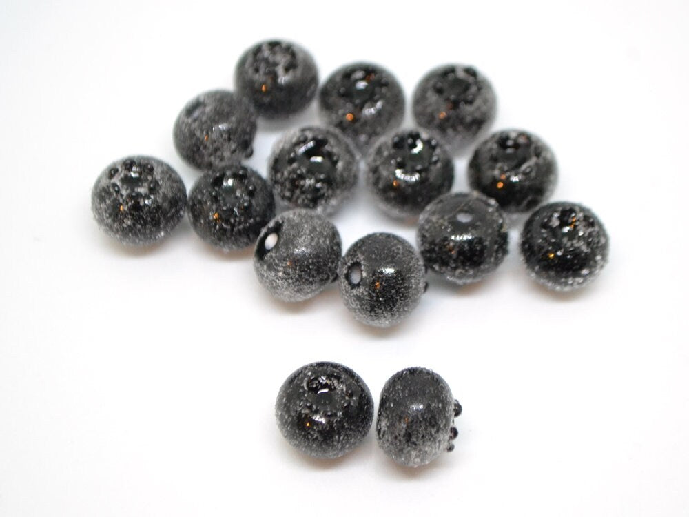 Glass black blueberry, Lampwork berry, Frost glass berries, Lampwork blueberry
