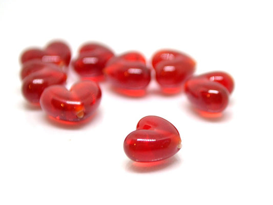 Small red heart beads, Lampwork heart, Flat heart beads, Red glass beads, Glass heart shape bead, Heart jewelry making, Artisan lampwork