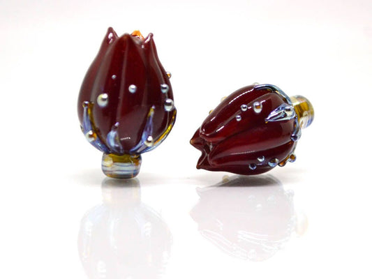 bordeaux red glass flower beads lampwork handmade beads artisan lampwork flower bead sculpture flower focal bead dark red brutalist jewelry
