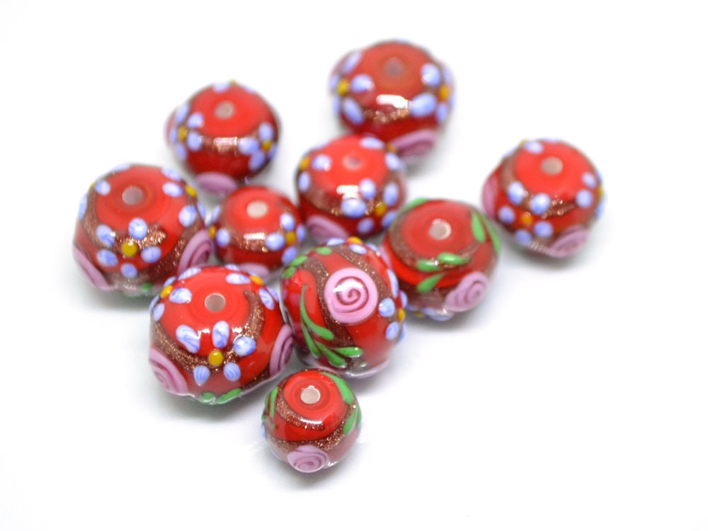Dark Red Glass beads, Ethnic beads, Venetian Glass, Bordeaux beads, Set of beads, Artisan lampwork