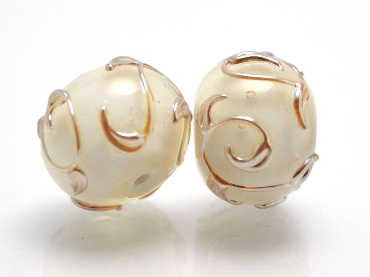 white pearl artisan lampwork bead handmade glass beads for wedding jewelry making set gold sprig twig leaf on white romantic tender earrings