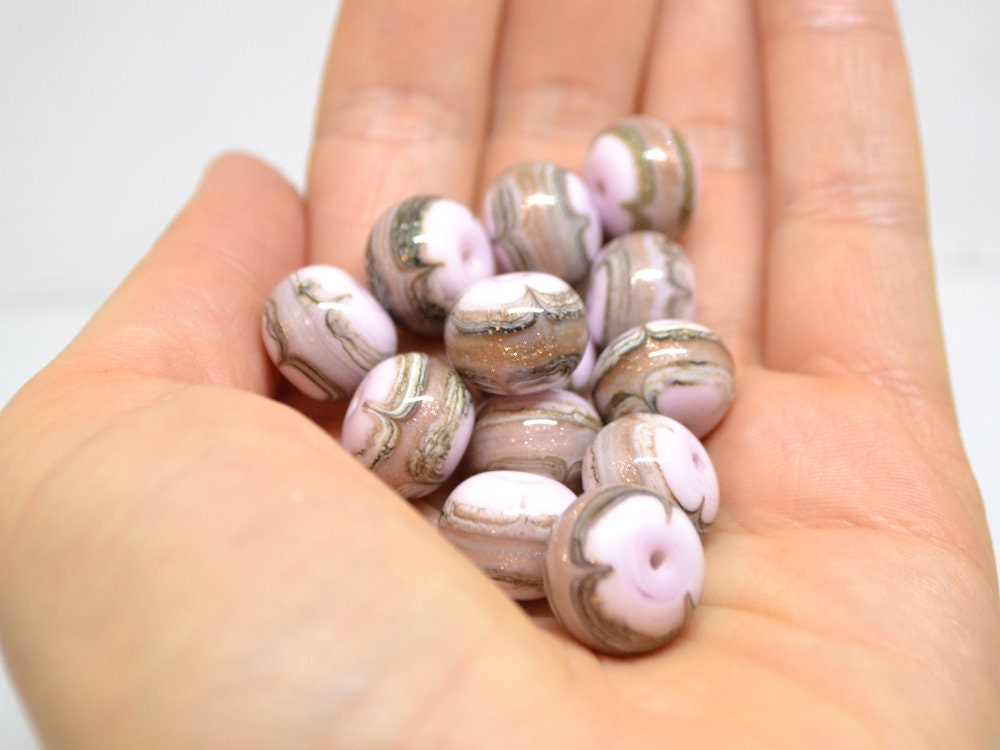 Pink and Gold glass beads, Gold sand Glass beads, Artisan lampwork, Beads for bracelet, Pale pink glass beads, Lampwork Beads set