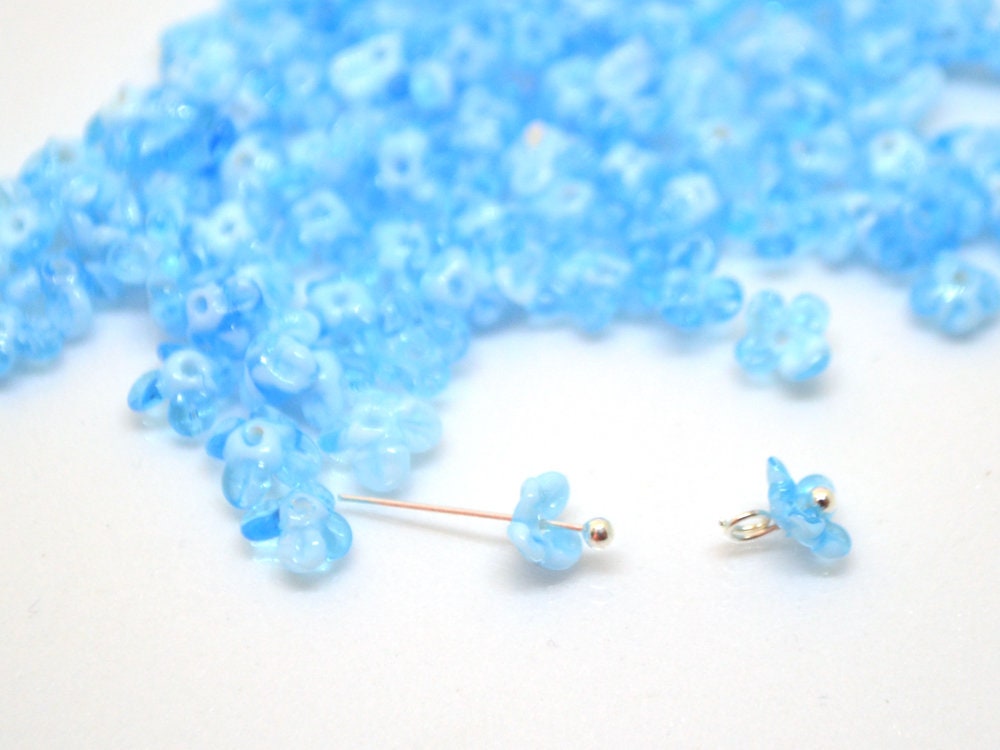 blue flower beads aqua blue sky beads mini flower beads small flower beads something blue tiara crown handmade lampwork beads light blue