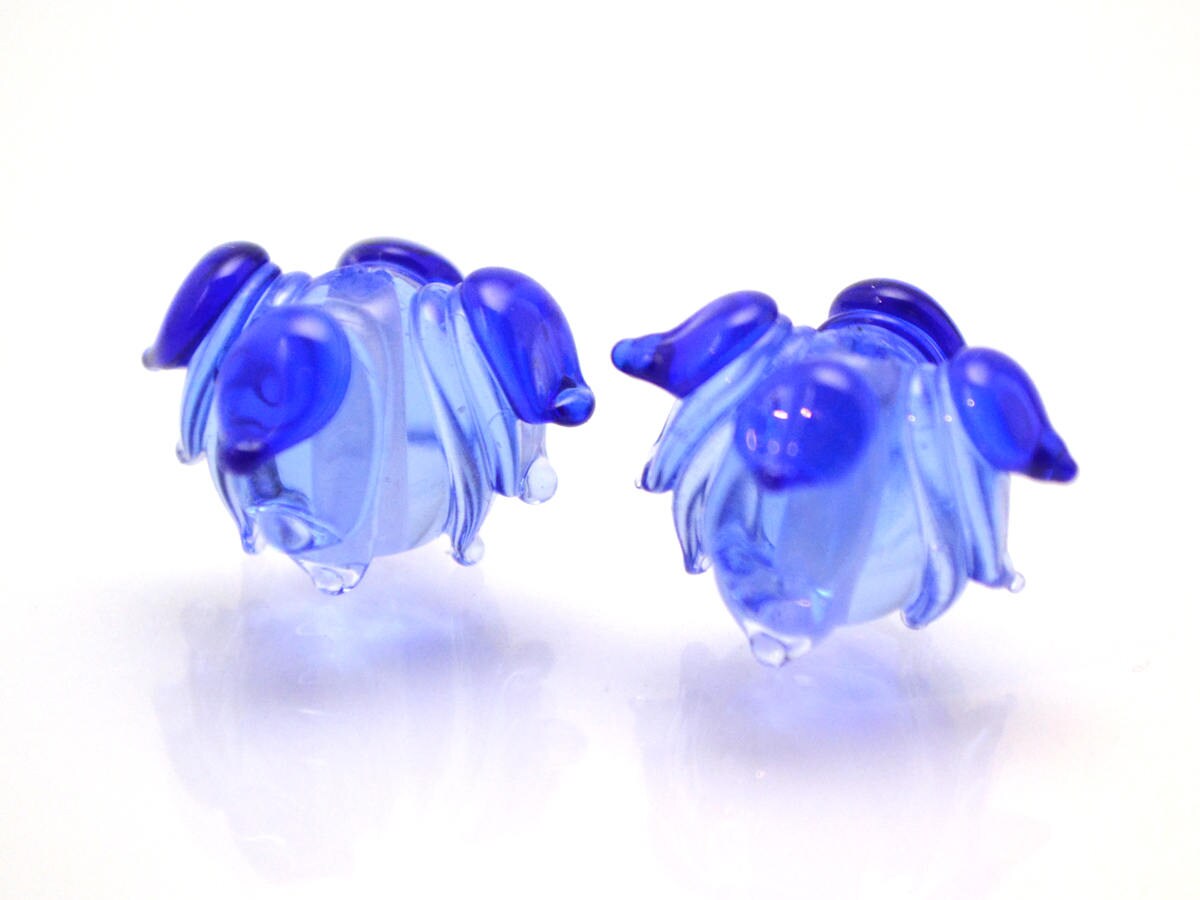 blue flower bead Lampwork flower Transparent beads Wedding jewelry Something blue Earrings making Dark blue bead Artisan Lampwork design