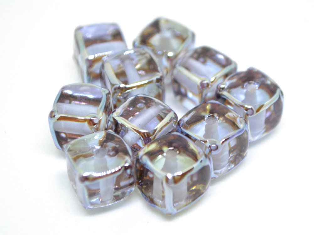 Gray lavender square beads, Dusty Purple cube beads, 12mm square beads, Gray cube beads, Dimond gray spacer beads, Gray lampwork,Murano bead