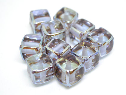 Gray lavender square beads, Dusty Purple cube beads, 12mm square beads, Gray cube beads, Dimond gray spacer beads, Gray lampwork,Murano bead