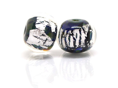 Black silver foil lampwork beads, Handmade glass beads, Artisan Lampwork, Art beads, rondelle beads