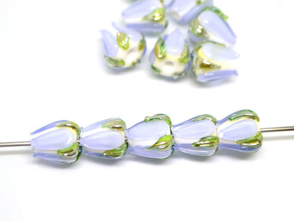 Pale Lavender green flower beads, 10mm beads, Light purple floral beads, Artisan lampwork, Handmade Lampwork, Floral lampwork, Pastel beads