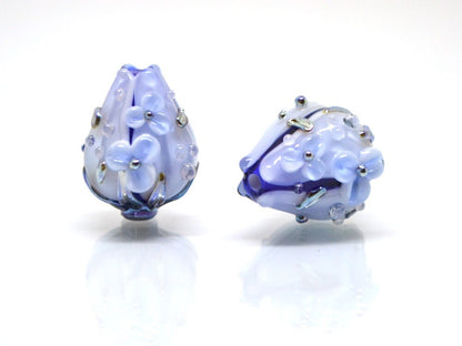 Blue Glass flower bouquet on lampwork bud beads, Pale blue lampwork beads, Miniature flowers, Something blue