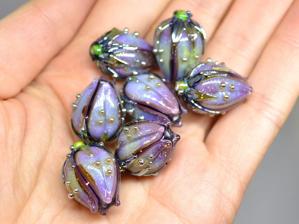 dichroic glass flower lampwork beads sparkling glass bead glitter beads purple glass beads lavender beads floral glass beads stardust beads