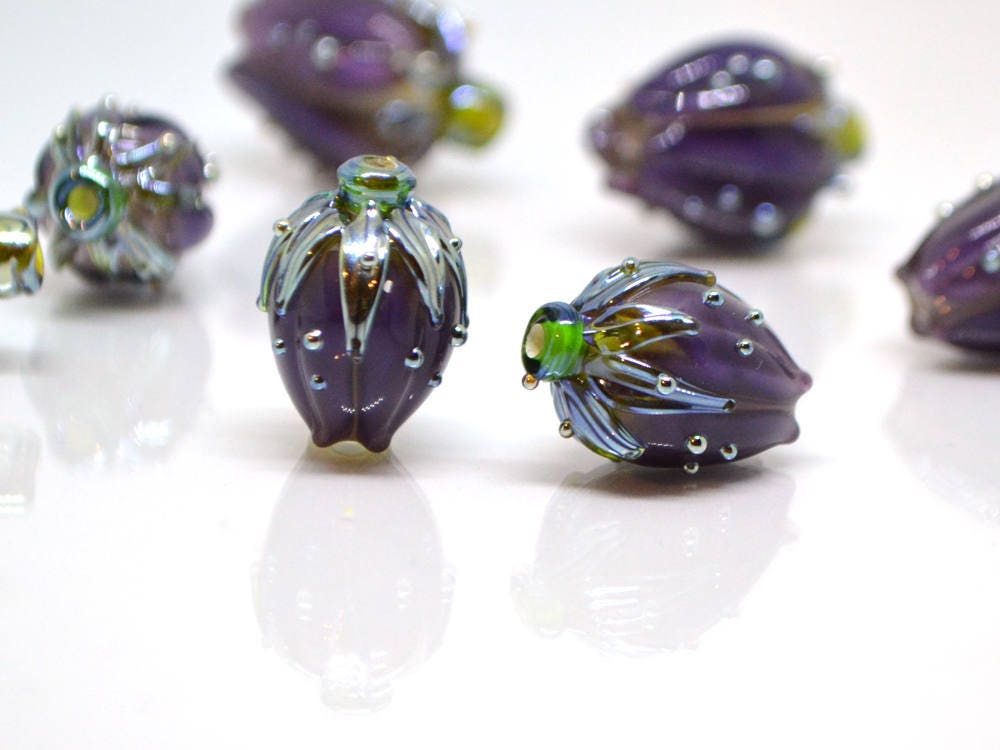 dark purple flower lampwork handmade beads glass  Flower pendant necklace artisan lampwork flower lampwork glass beads flower bead purple