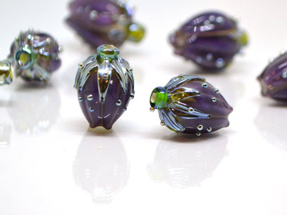 dark purple flower lampwork handmade beads glass  Flower pendant necklace artisan lampwork flower lampwork glass beads flower bead purple