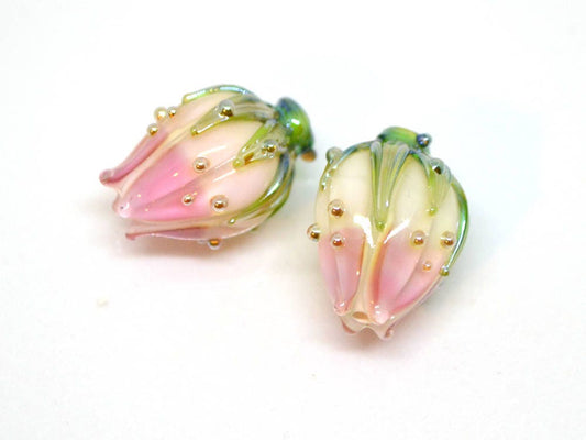 pink white beads lampwork glass beads lampwork pink beads pink flower white handmade flower beads for earrings making jewelry