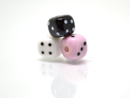 Glass dice beads, Handmade lampwork beads, 8mm glass cube beads, Funky dice glass beads, white glass dice, black dice, pink dice,opaque dice