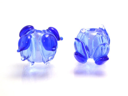 blue flower bead Lampwork flower Transparent beads Wedding jewelry Something blue Earrings making Dark blue bead Artisan Lampwork design