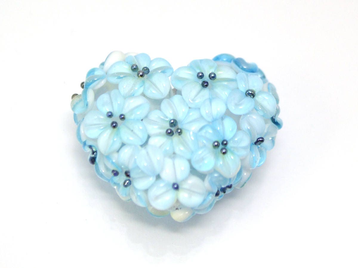 flower lampwork wedding jewelry making heart bead something blue romantic pendant handmade blue flower bead artisan lampwork floral glass