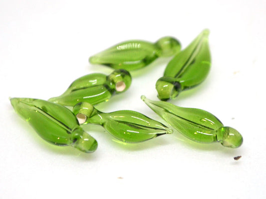 Green lampwork leaf beads Glass leaves Top drilled leaf beads Lampwork bead set Jewelry making Leaf charm Flower Floral Artisan lampwork