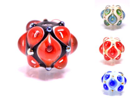 Lampwork bead handmade lampwork focal bead artisan lampwork red black white blue bead space bead lampwork bracelet  Jewelry Supply rondelle