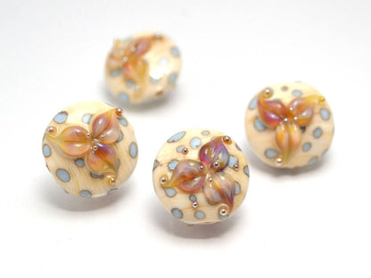 Lentils lampwork beads - Beige Ivory glass beads - Lampwork beads - Lily flower lampwork beads - Murano glass - Ivory bead set - Jewelry