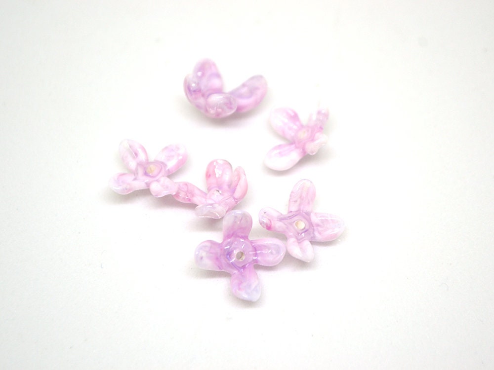 Lavender pink flower beads, Matiola flower beads, Tiny flowers, 12mm flower beads, Handmade glass beads, Artisan lampwork, Floral lampwork