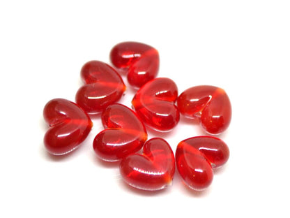 Small red heart beads, Lampwork heart, Flat heart beads, Red glass beads, Glass heart shape bead, Heart jewelry making, Artisan lampwork
