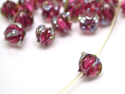 Pink Magenta flower beads, Berry floral beads, Pink yarrow glass beads, Very berry glass beads, 7mm flower beads, Artisan lampwork